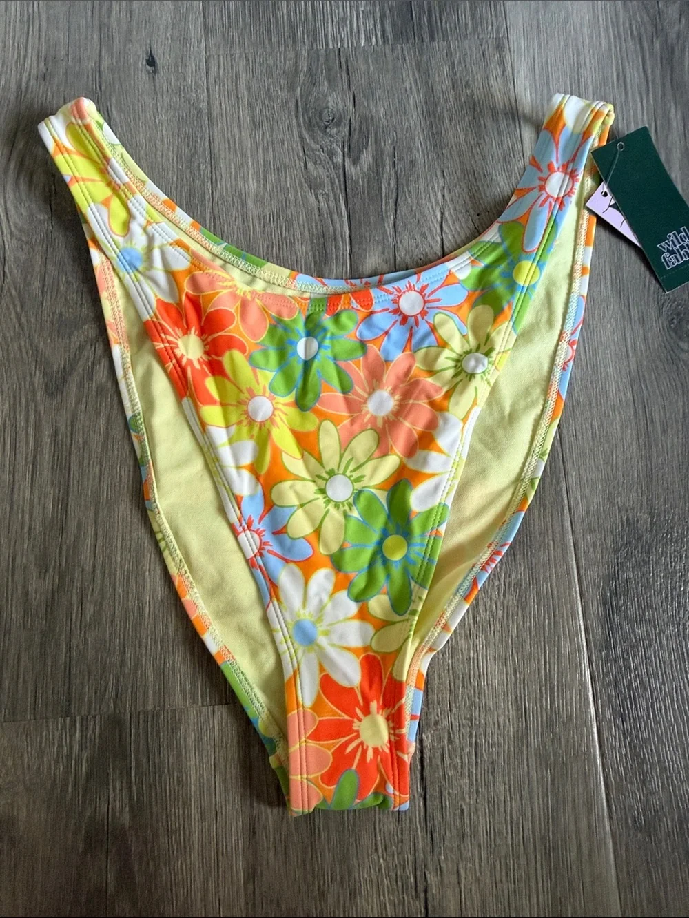 Pink Crochet Bikini Bottom & Yellow Floral High-Cut Bikini Bottom - Two-Pack
